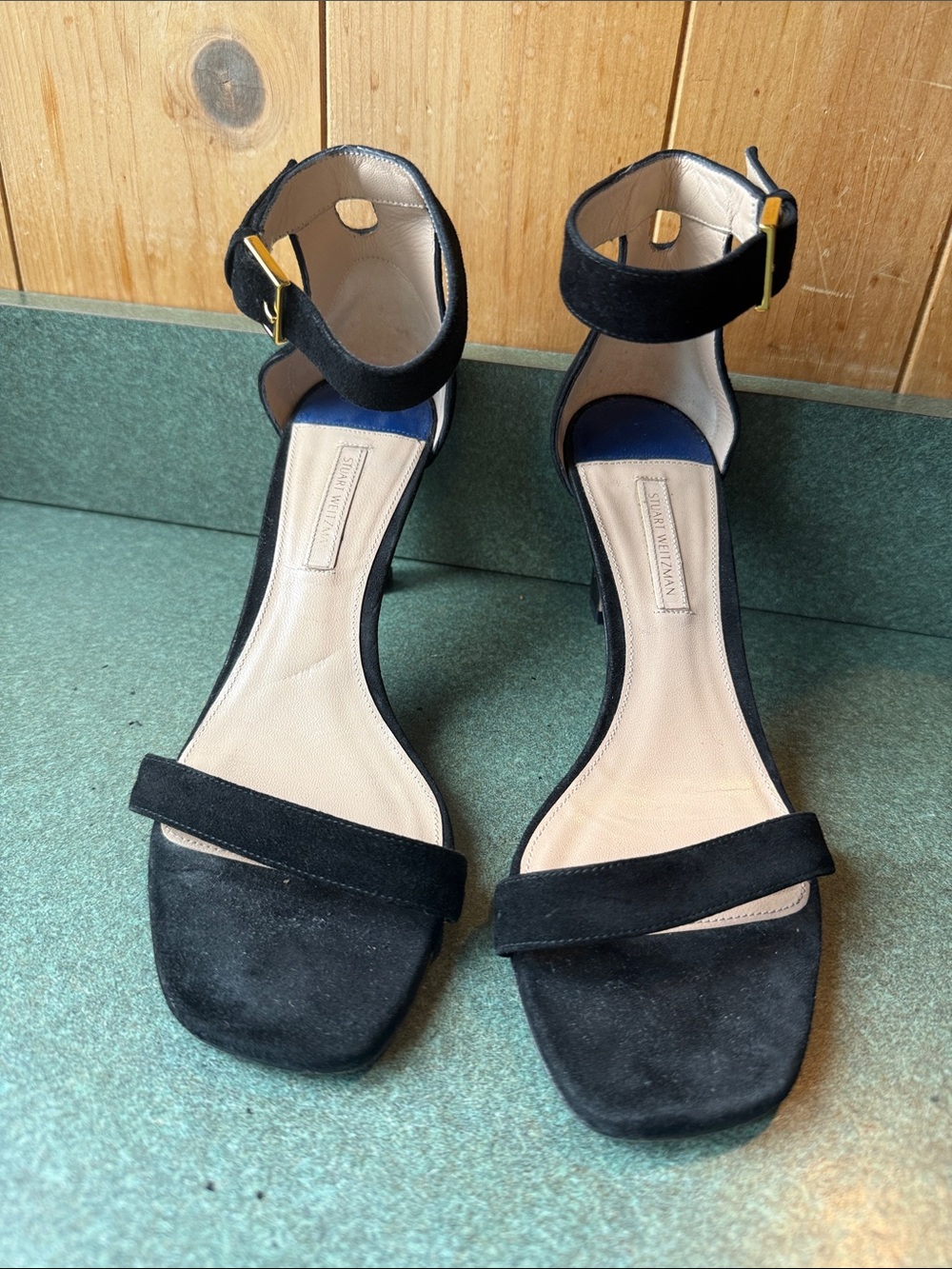 Stuart Weitzman Black Suede Ankle-Strap Heels